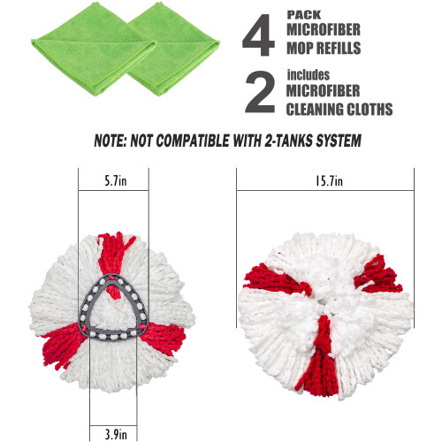 4 Pack Spin Mop Replacement Heads Microfiber Mop Refills Replace Heads Compatible for Vileda Triangle Swivel Mops Includes 2 Extra Microfiber Cleaning 1