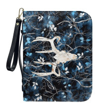 Leaf Elk Skull Leather Bible Cover for Women & Men – Lightweight, XL, with Detachable Wristlet Strap – Compatible with Standard Bibles
