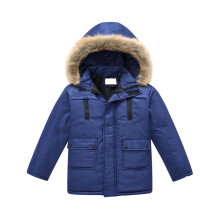 Boys Winter Hooded Parka with Faux Fur Trimmed Hood Zipper Closure Multiple Pockets Windproof Outerwear Jacket Style #A099 Blue 110