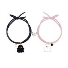 Halloween Cartoon Ghost Braided Bracelet with Magnetic Closure, Made of Alloy and Wax Rope for Everyday Wear