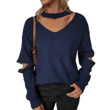 Women's V-neck halter sweater with hollow-out detail