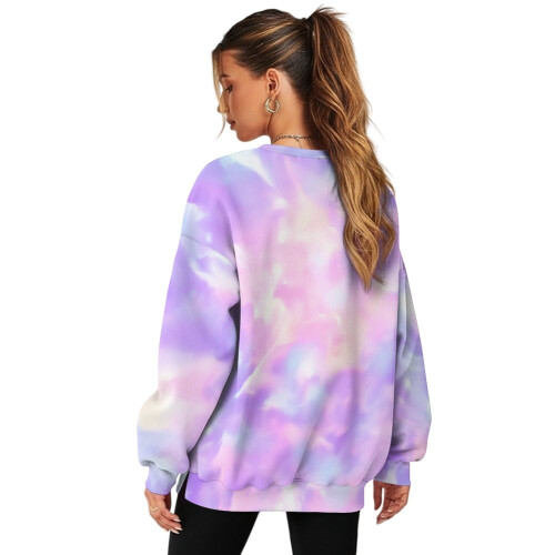 Γυναικείο φούτερ με στάμπα Tie Dye, με μακριά μανίκια, πουλόβερ με φαρδιά λαιμόκοψη 1