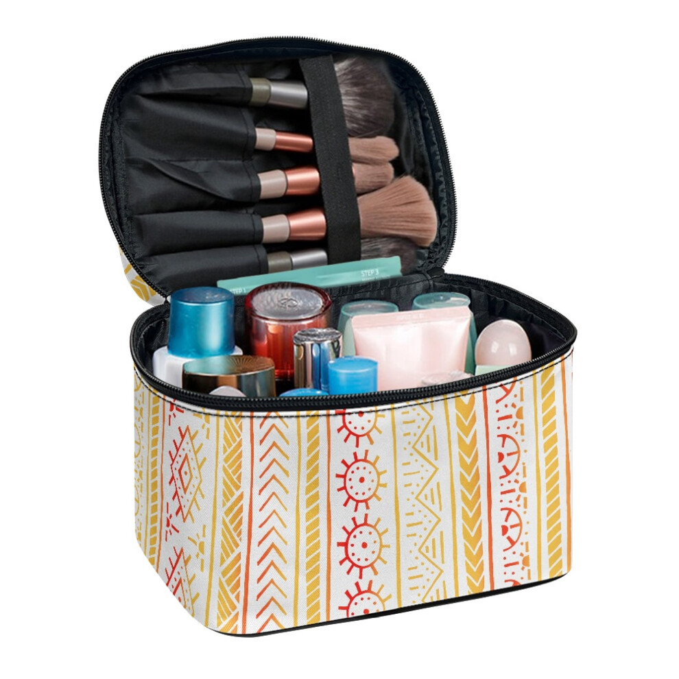 Cosmetic Organizer Brush Slots Make Up Organizer Bag Durable Woman Traveling, Geometric and Sun