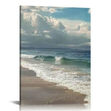 Canvas Nature Wall Art Home Paintings & Prints Artwork Cloudy Ocean Beach Sky Glam Romantic Window View Modern Decorations 12x16 in