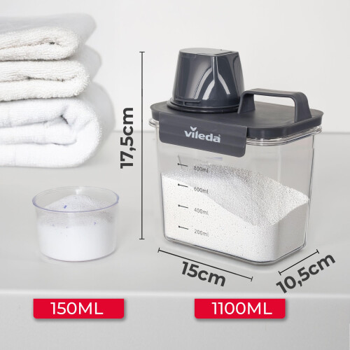 Vileda Vileda Detergent Box 1100 ml Grey ? Practical Storage for Washing Powder ? Includes Measuring Cup for Precise Dosing ? Airtight & Space-saving 1