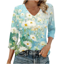 Blusas de manga tres cuartos para mujer, camisas casuales con cuello en V, camisetas básicas suaves, blusas para el trabajo o negocios.