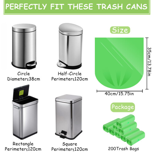 200 Counts 1.2 Gallon 6L Small Biodegradable Bin Bags, Compostable Caddy Liners 1
