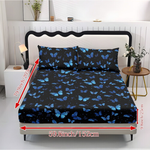 King Size Cooling Sheet Set Butterfly Black 3-Piece 1