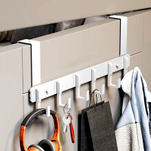 Over-Door Towel Rack Hooks Metal White 6-Hook