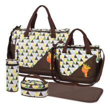 Large Travel Diaper Tote with Changing Essentials, 5PCS Baby Bag Set Featuring Bottle Holder and Food Pouch, Water Resistant Fabric with Adjustable