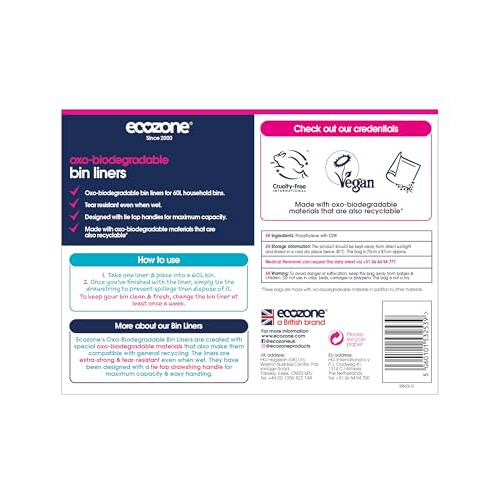Ecozone Biodegradable Bin Liners, Pack of 20, BB60L 2