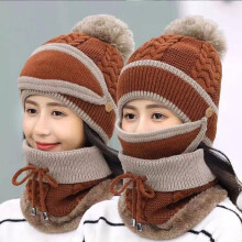 Women's Knit Hat, Scarf & Mask Set – Detachable Neck Gaiter + Removable Face Cover, Winter Ski Set for Skiing, Snowboarding, Cycling – Coffee