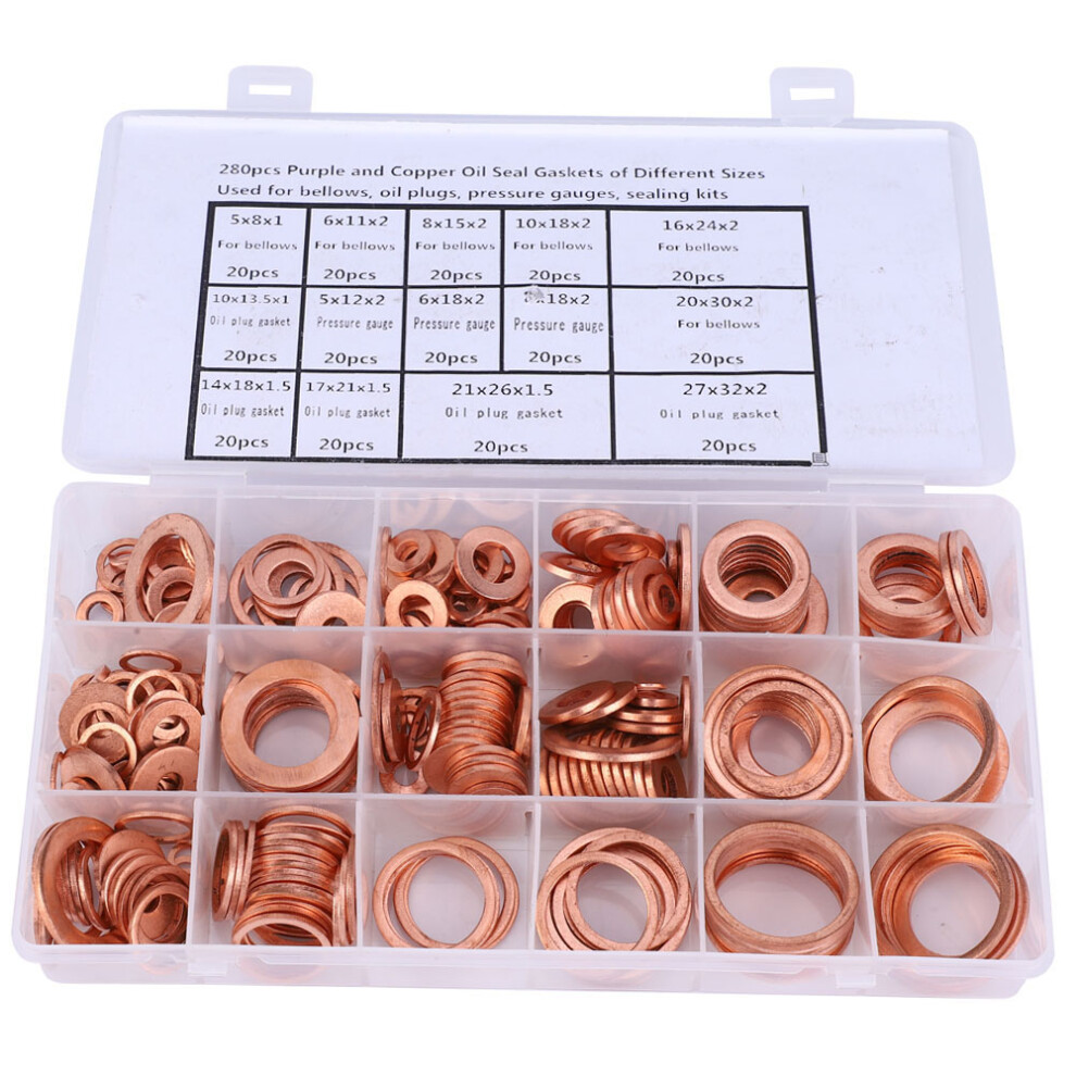 High Conductivity Copper Washer Assortment Metric Flat Sealing Washers Set With Storage Box Corrosion Resistant Tighter Seals Automotive Industrial 9180479951858
