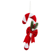 Red & White Candy Cane Ornament with Bow, Pine, Bell – Festive Xmas Tree Decor, 35CM, compatible with standard tree hooks