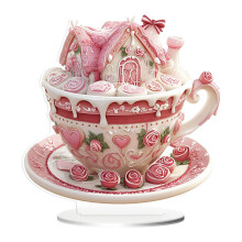 Sunxin Desktop Ornament Heart Cup Acrylic Valentine'S Day Desktop Ornament & Cake Decoration for Celebrations, A Valentine'S Day Cupcake Ornament