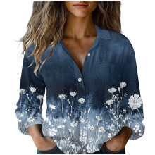 Camisas de manga larga para mujer, estilo vintage boho retro, con estampado floral, tops holgados y ligeros con cuello en V y botones.