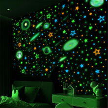 Glow-in-the-Dark Stars & Moons Wall Decals for Ceiling – Removable Galaxy Wall Decor for Kids' Bedroom, Living Room, Nursery – Compatible with