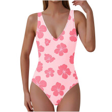 Women's Tummy Control One-Piece Swimsuit Floral Print Deep