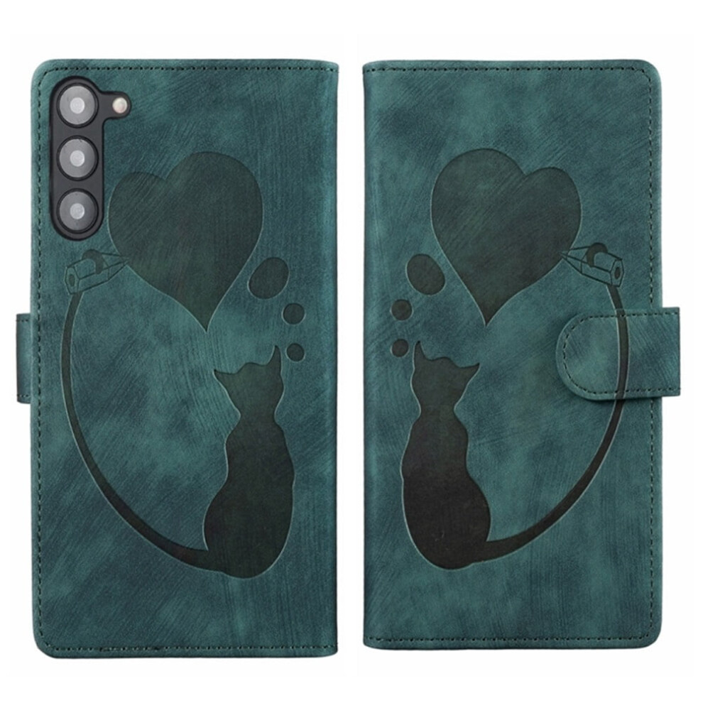 Compatible With Samsung Galaxy S23 5G 6.1" Pu Leather Flip Wallet Case Â Cat Pattern, Magnetic Closure, Card Slots, Green 9558633013207