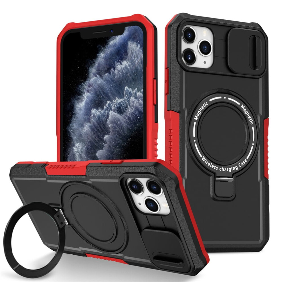 Iphone 11 Pro 5.8" Case: Sliding Camera Cover, Magsafe Compatible, Shockproof, Kickstand & Ring Holder, Black/Red 9558633013849