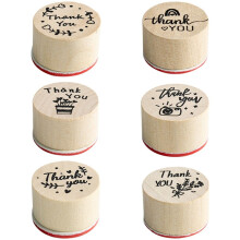6Pcs Wood Rubber Stamps Round Wooden Stamp for DIY Craft Scrapbooking Stamping Card Making Stamp Birthday Party Decoration