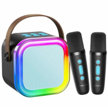 Mini Karaoke Machine for Kids 3-12, Birthday/Christmas Gift, 2 Wireless Mics, Compatible with Kids' Personal Video Players – Black & Blue