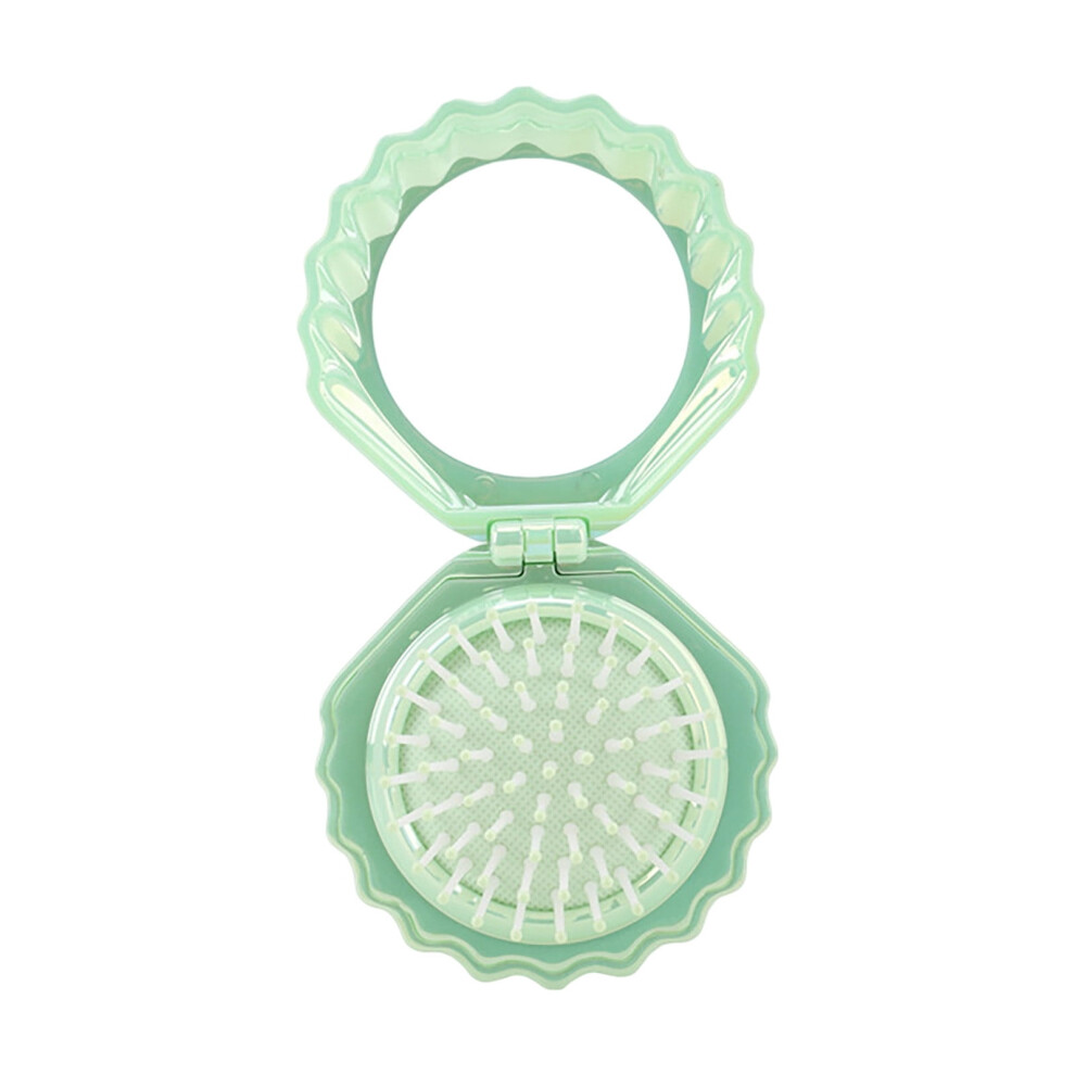 Unisex Shell Shape Mini Hair Brush With Mirror, Foldable Portable Hair Massage Comb For Women Â Compatible With Travel