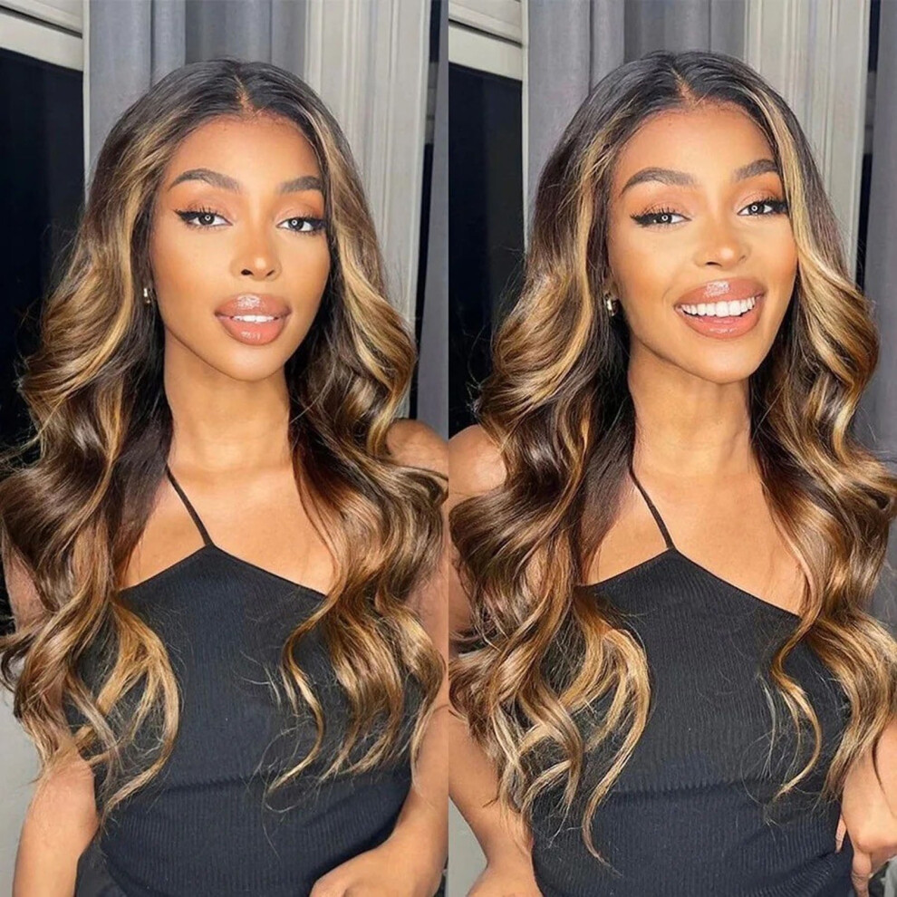 Unisex Brown Long Wavy Wig For Women Wig With Highlights 28 Inch Middle Part Long Wavy Synthetic Curly Wig For Daily Use Mixed Blonde Wig