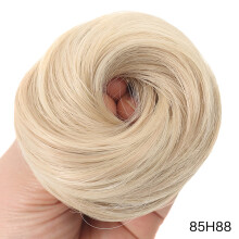 Human Hair Messy Bun, 100% Real Ponytail Hair Scrunchies, Natural Curly Chignon Fluffy Donut Updo, Hairpiece with Elastic Rubber Band for Women
