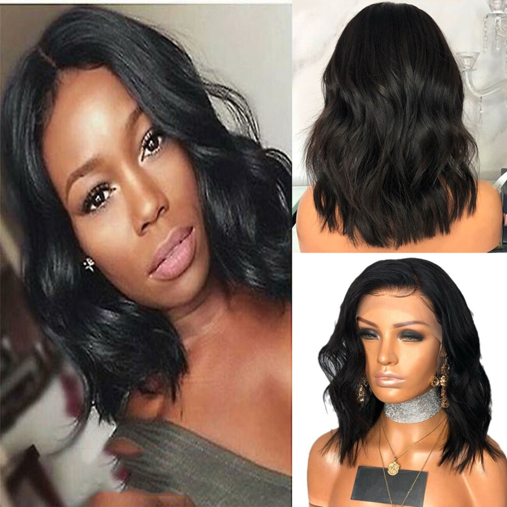 Unisex Black Wig For Women Bob Wig Short Wig Curly Wavy Wigs Side Part Synthetic Heat Resistant