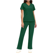 asdoklhq Women Scrubs Sets Women's Short-Sleeved Solid Color Pocket V-Neck Nurse Suit Green 2X