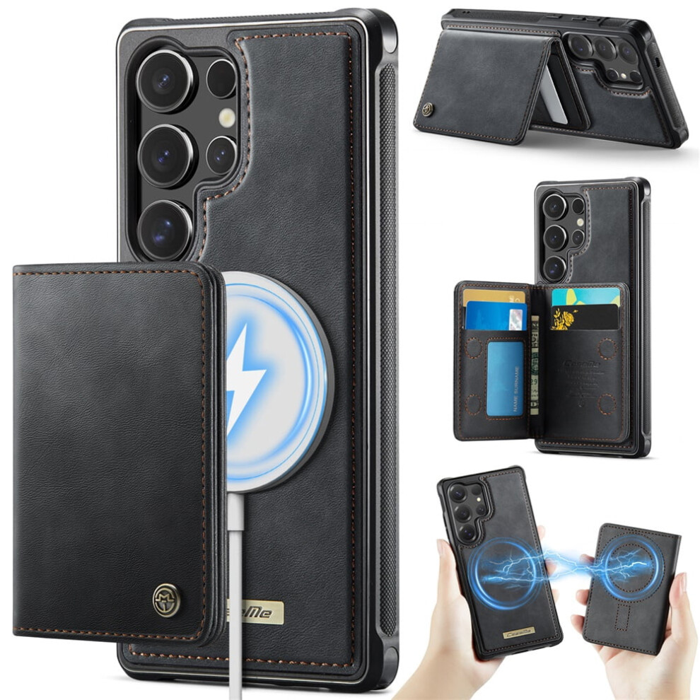Case For Samsung Galaxy S25 Ultra 5G: Rfid-Blocking, Magsafe-Compatible, Detachable 2-In-1 Wallet With Kickstand, Pu Leather, Black 9558633013429