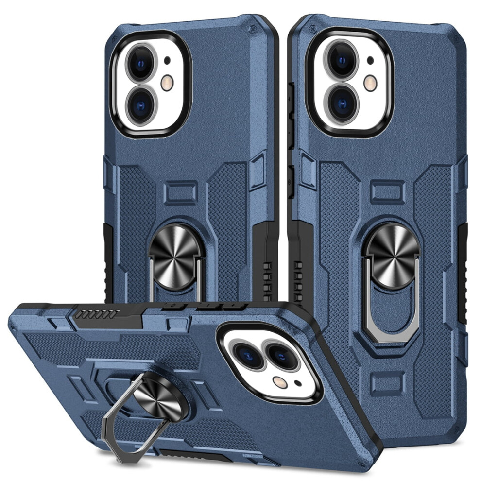 Rugged Defender Case For Iphone 12 (6.1") Â Ring Holder, Kickstand, Anti-Fingerprint, Non-Slip, Anti-Drop, Blue 9558633015843