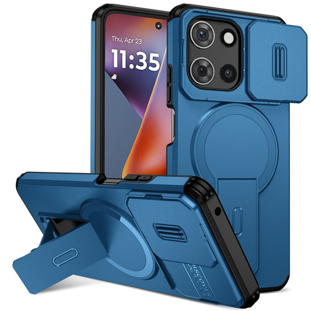 Motorola Moto G 5G 2025 (6.7") Case: Magsafe, Fold Holder, Sliding Camera, Shockproof, Blue 9485826600909