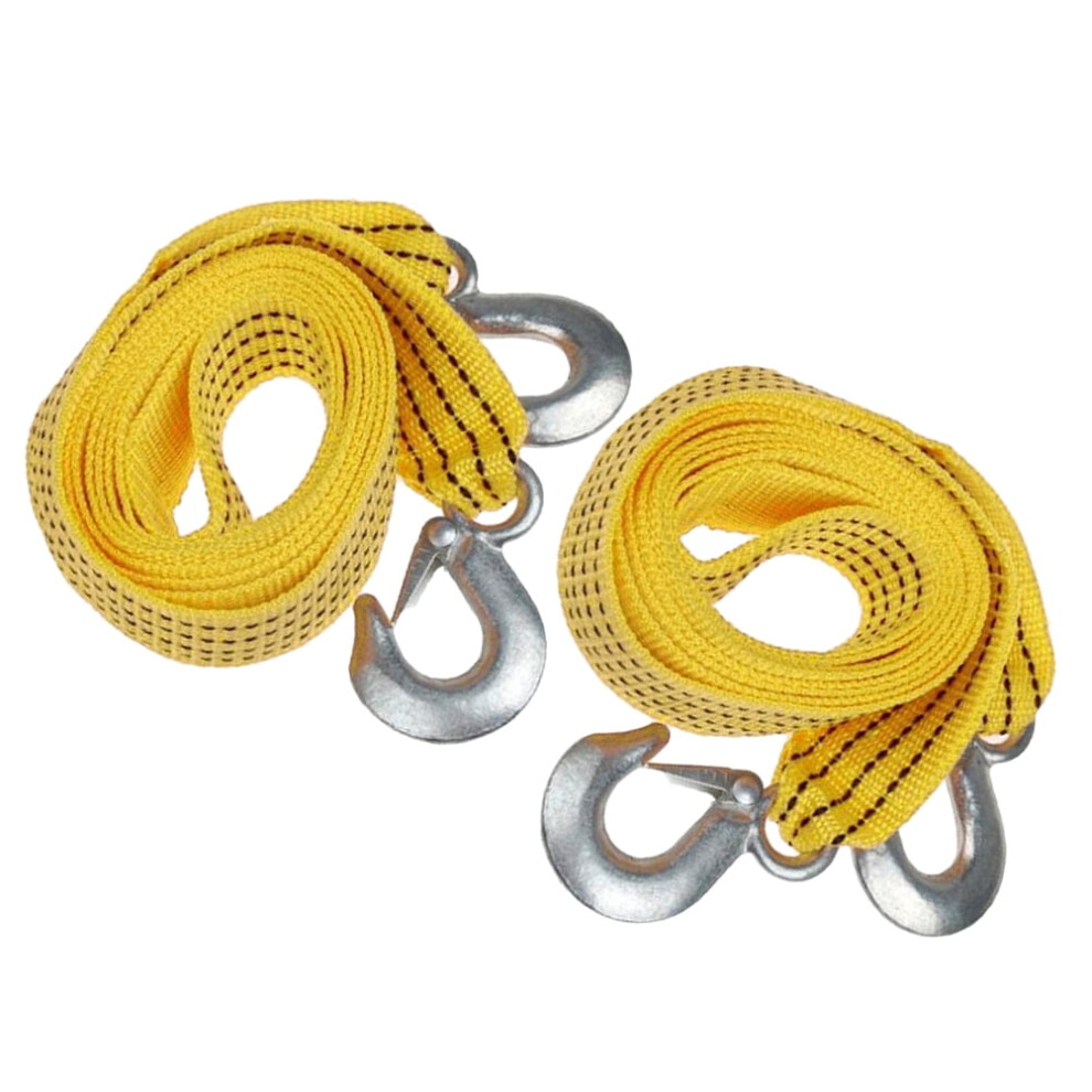 2Pcs Heavy Duty Car Tow Strap With Hooks Nylon Rope For Vehicle Towing Use Yellow 9485826602507