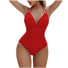 Women's Tummy Control One-Piece Swimsuit V-Neck Ruched