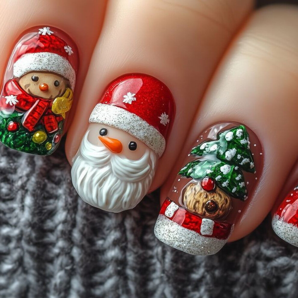 Christmas Press-on Nails Silver Glitter French Tip 24 Pcs