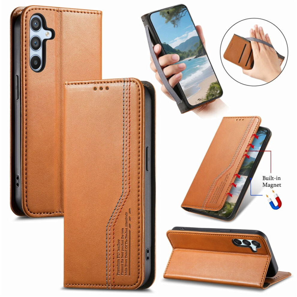 Samsung Galaxy M15 5G Leather Flip Wallet Case Brown 941196971463
