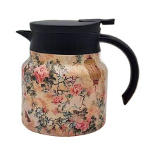 Insulated Stainless Steel Tea Pot with Floral Pattern, Built-In Infuser, Thermal Carafe, Leak-Proof Lid – Compatible with All Standard Mugs