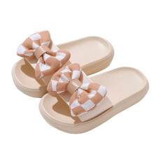 Girls Bow Slippers Summer Flip Flops Cushion Thick Sole Large Bow Platform Cloud Slides Home Sandals Khaki 7-8 Years