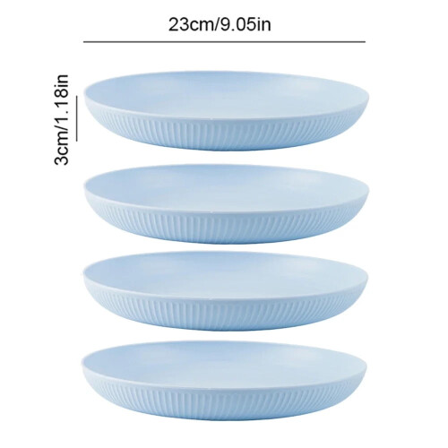 23cm Round Salad Dessert Dinner Plate Stackable Unbreakable Reusable 4Pcs Wheat Straw Dish Microwave Safe Fruit Plate for Dining