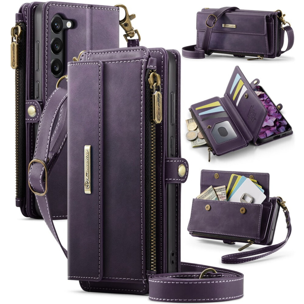 Caseme Wallet Case For Samsung Galaxy S23 5G Â Rfid Blocking Pu Leather Flip Cover With Kickstand, Wrist Strap, Zipper & Card Slots, Purple 9193271802730