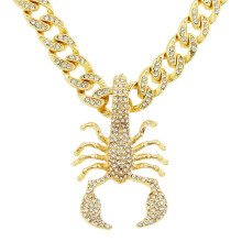 Hip-Hop-Halskette mit skorpionförmigem Anhänger (13 mm) im Miami-Cuban-Stil, besetzt mit Strasssteinen, Modeschmuck