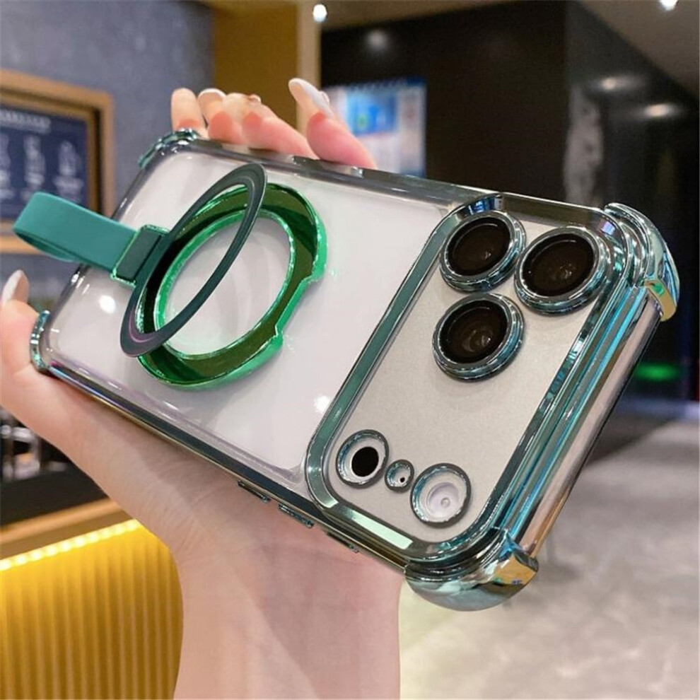 Compatible With Iphone 17 Pro Max Case Â Transparent Crystal Magsafe Cover With Ring Stand, Green 9193271803782