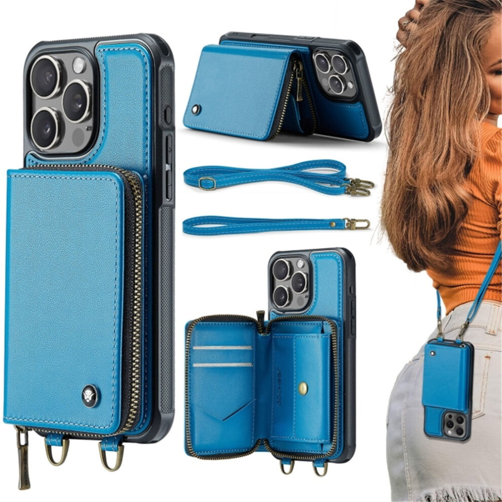 Rfid Wallet Case Compatible With Iphone 14 Pro 6.1" Â With Card Slots, Kickstand, Wrist Strap & Zipper Green 9193271803003