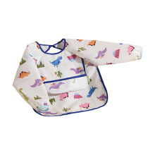Adjustable Full Sleeve Baby Bib Toddler Feeding Apron with Lovely Pattern Reversible Design for 6-18 Month Infant