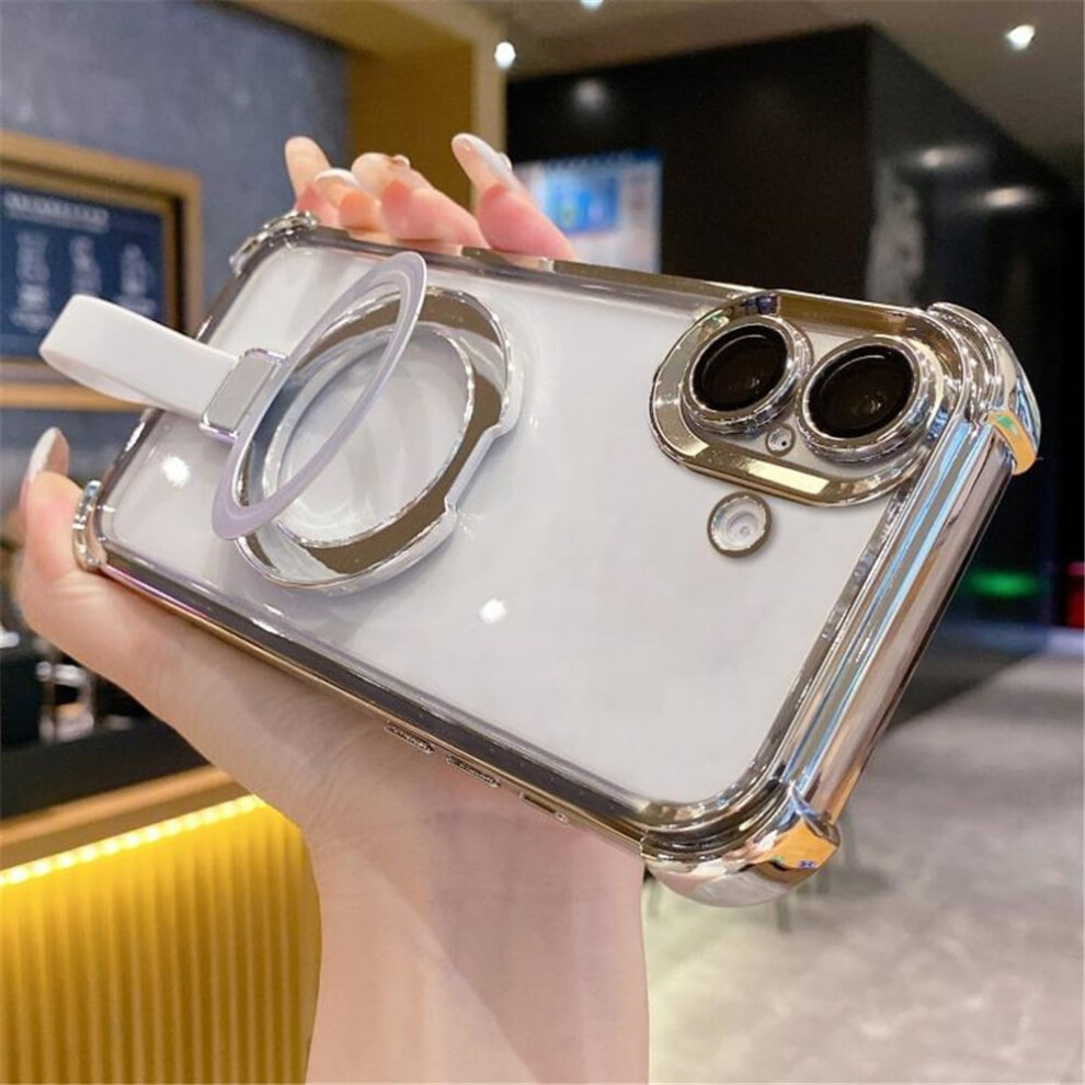 Transparent Magsafe-Compatible Iphone 16 Case With Crystal Back & Ring Stand Â Silver 9193271805106