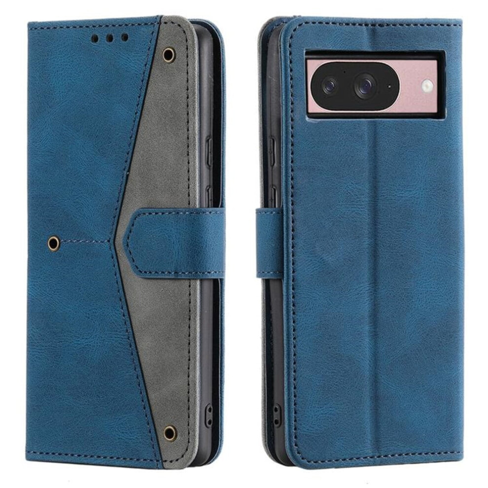 Magnetic Flip Wallet Case For Google Pixel 10/10 Pro 6.3": Spliced Leather, Card Slots, Kickstand, Anti-Drop Tpu, Detachable Wrist Strap Blue 9193271805144