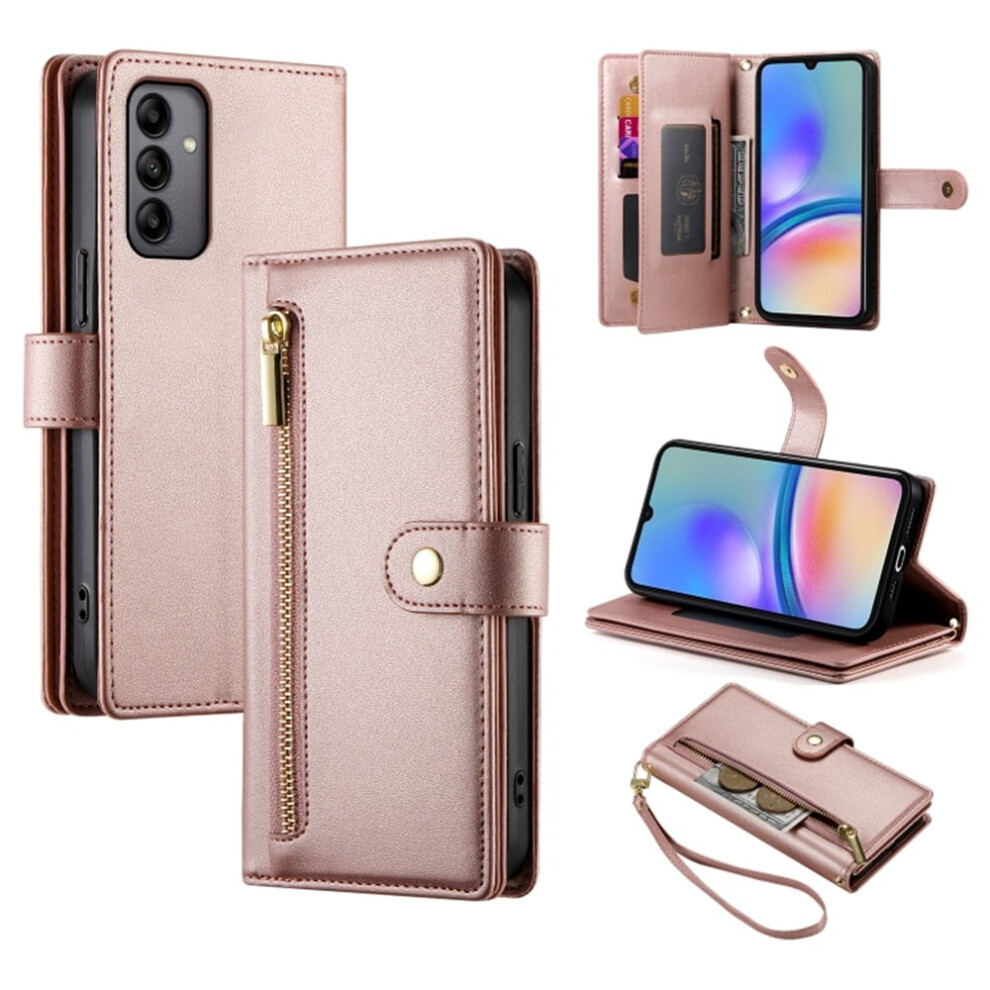 Leather Wallet Case For Samsung Galaxy A05s (6.7") Â Multi-Card Slots, Zipper Pocket, Lanyard Strap, Wristlet Pink 9418476664564