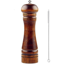 Wooden Pepper/Salt Mill, 8", Oak, Adjustable Ceramic Rotor, Refillable, Includes Cleaning Brush – Compatible with Kitchen Use